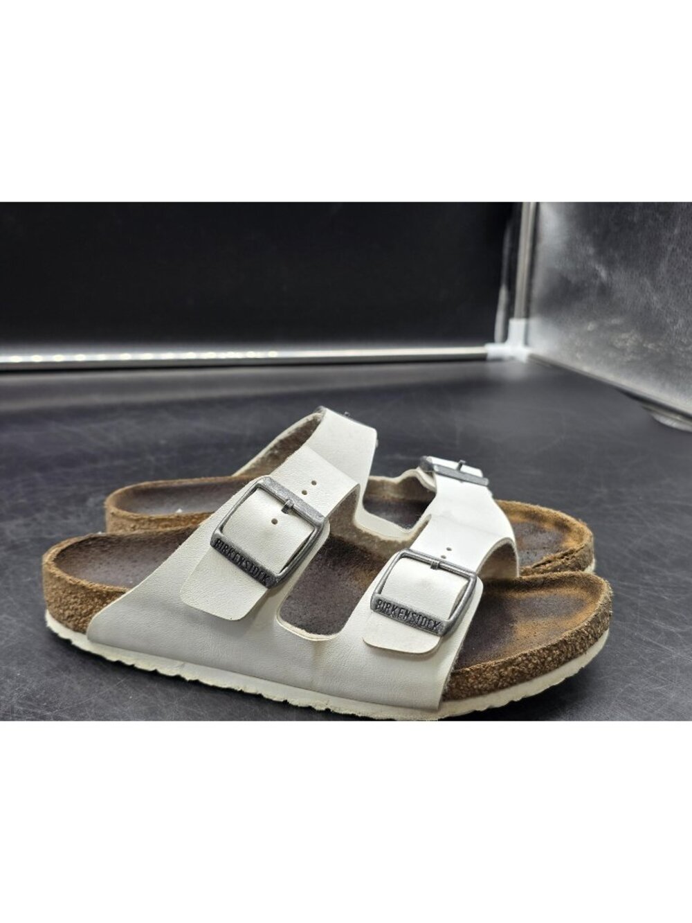 Birkenstock Arizona Sandals Womens Size 4 35 White Cork Slide Stains Shoes